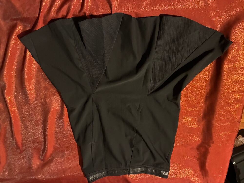 Womens Black Skirt Faux Leather Front Panel Pleated Insets Stretch Waist A Line